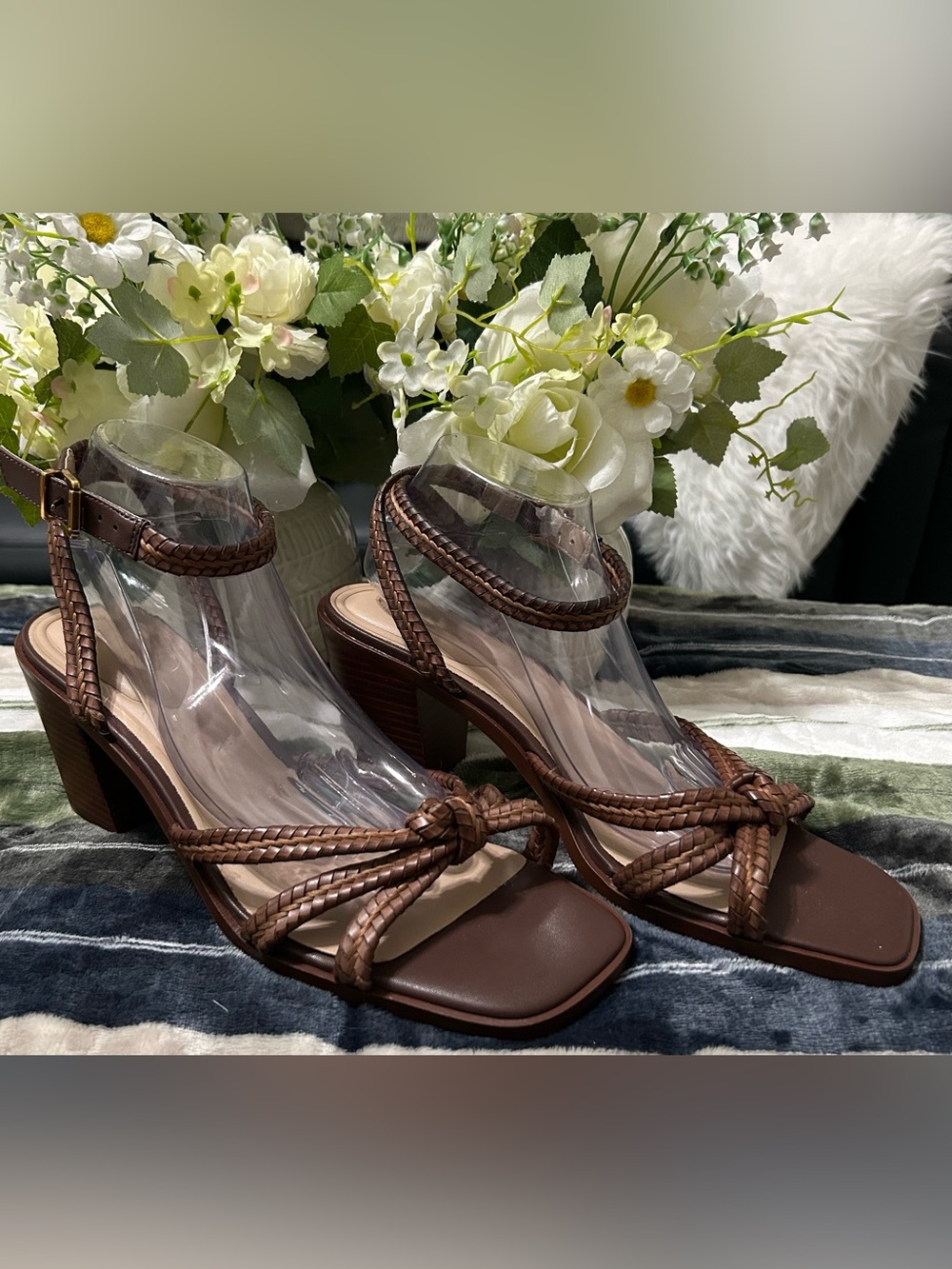 NWOT GIANI BERNINI Braided Strap Brown Women’s Heeled Sandals Size 12